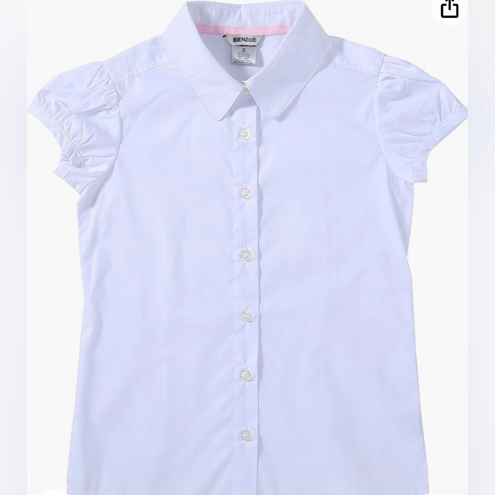 Bienzoe Girls Shirt Short Sleeve: White Button Up Kids School Uniform